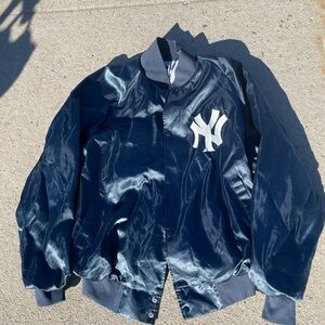 Men's Navy Blue Large Satin Bomber NY Jacket